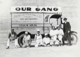 Photograph of Pioneer Painting Company truck and employees, Las Vegas, 1929-1930