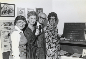 Photograph of women inside Elton Garrett's history room, Boulder City, Nevada, circa 1981