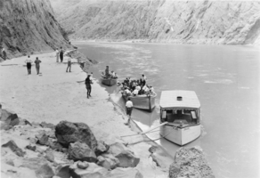 Film transparency of tourists and film crew in Black Canyon, near Boulder City, Nevada 1930-1931