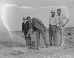 Film transparency of men opening an artesian well, Las Vegas, Nevada, 1929-1932