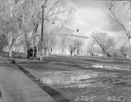 Film transparency of snowy street scene, Las Vegas, 1930-1931