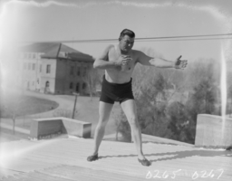 Film transparency of a wrestler, Las Vegas, 1929-1930