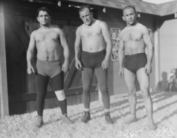 Film transparency of wrestlers posing, Las Vegas, May 23, 1929