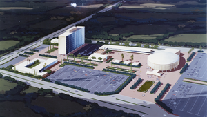 Film transparency of an artist's rendering of the Las Vegas Convention Center, Las Vegas, Nevada, circa late 1950s