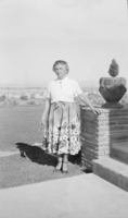 Photograph of Mayme Stocker in front of the Stocker home Las Vegas, Nevada, circa 1930's-1950's