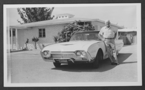Photograph of Harold Stocker with his 1937 Thunderbird, Las Vegas, circa 1957-1969
