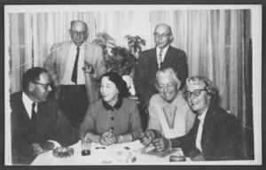 Photograph of Geraldine and Harold Stocker and others at the Fairlamb home, Las Vegas, circa 1950-1960