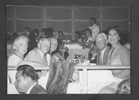 Black-and-white photograph of Harold and Mayme Stocker at the Folies Bergere show, Las Vegas, August 16, 1960