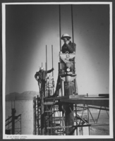 Photograph of construction workers outside of the Sahara Hotel, Las Vegas, Nevada, circa March 1963