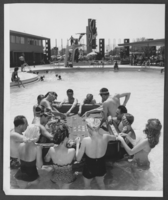 Photograph of a floating craps table in the Sands Hotel swimming pool, Las Vegas, Nevada, circa 1950s