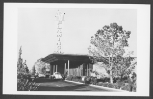Photograph of the entrance of the Flamingo Hotel, Las Vegas, Nevada, circa 1946