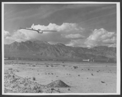 Photograph of an airplane landing in the desert near Las Vegas, Nevada, circa 1982-1990s