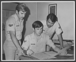 Black-and-white photograph of the winners of an Air Force newspaper contest, Nellis Air Force Base, Nevada, January 3, 1971