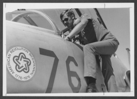 Photograph of Sargeant David Hermann inspecting a plane, Nellis Air Force Base, Nevada, October 13, 1975