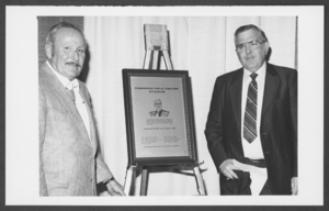 Photograph of James Cashman and Paul Christensen at Cashman Field Stadium, Las Vegas, March 31, 1983