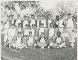 Black-and-white photograph of the American Legion Baseball team, no location, circa 1972