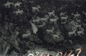 Photograph of petroglyphs in Meadow Valley Wash, Nevada, circa 1960s-1970s