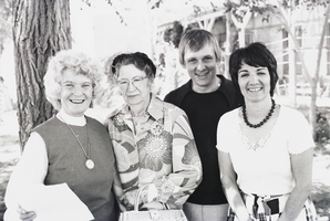 Black-and-white photograph of Virginia "Teddy" Fenton, Maurine Wilson, Hal Erickson, Anna Dean Kepper, Las Vegas, Nevada, 1975