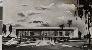 Slide of a painting of the Student Union, University of Nevada, Las Vegas, circa 1980s