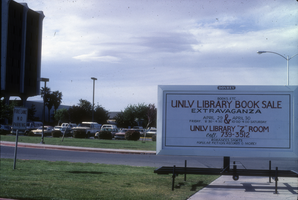 Slide of book sale sign, University of Nevada, Las Vegas, circa 1985