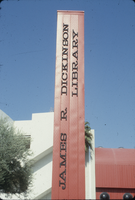 Slide of James R. Dickinson Library sign, University of Nevada, Las Vegas, circa 1981-1989