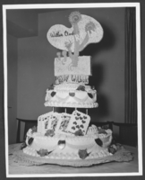 Black-and-white photograph of Wilbur Clark's birthday cake, Las Vegas, Nevada, December 27, 1956