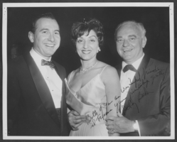 Black-and-white photograph of Bobby Baker, Toni Clark, and Wilbur Clark, circa 1950s
