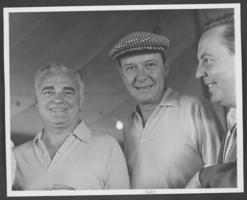 Black-and-white photograph of Wilbur Clark, John Daley, and Harry Wismer, circa 1950s