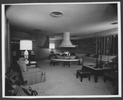Black-and-white photograph of Wilbur Clark's living room, Las Vegas, Nevada, circa 1950s