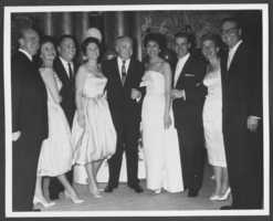 Black-and-white photograph of Wilbur Clark's 50th birthday party, Las Vegas, Nevada, August 27, 1958