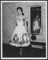 Black-and-white photograph of Toni Clark, location unknown, 1958