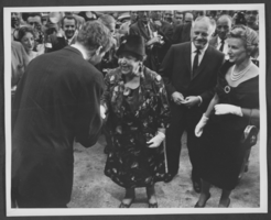 Black-and-white photograph of Wilbur Clark at a reception for Soviet Premier Nikita Khrushchev, 1959