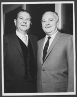 Black-and-white photograph of Harley Harmon and Wilbur Clark; location unknown, circa 1950s