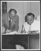 Black-and-white photograph of Alfred Gottesman and a man, Las Vegas, circa 1955