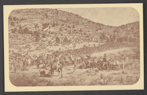 Postcard of pack mules, Belleville, Nevada, 1880s