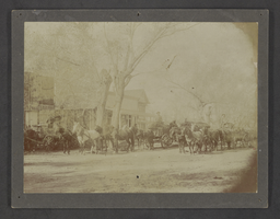 Photograph of men driving horse-drawn wagons, Nevada, circa late 1800s - early 1900s