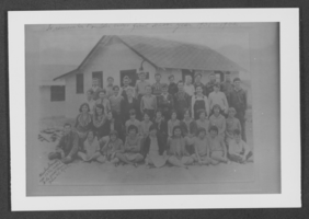 Photograph of people in front of Boulder City school, Boulder City, Nevada, 1932