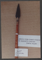 Photograph of arrow found in Queho's cave, Nevada, circa mid 1900s