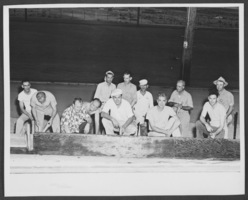 Photograph of Boulder City High School athletic stadium construction, Boulder City, Nevada, circa 1951