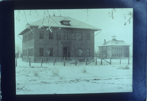 Photograph of Panaca schoolhouses in the snow, December 24, 1913