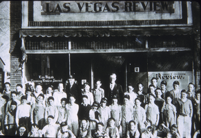 Slide of Las Vegas Review office, Las Vegas, circa early 1900s