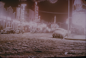 Slide of snow-covered Fremont Street, Las Vegas, circa early 1900s