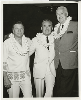Photograph of Martin Denny, General Battley, and Jimmie MacKenzie at the Sands Hotel and Casino, Las Vegas, Nevada, circa October 1962
