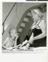 Photograph of an unidentified diving grandmother at the Sands Hotel and Casino, Las Vegas, circa 1965