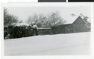Photograph of a house during a snowstorm, Las Vegas, January 11, 1930