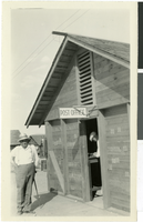 Photograph of the Boulder City Post Office and postmaster, Boulder City, Nevada, circa 1931