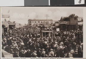 Postcard of a drilling contest, Goldfield, circa early 1900's