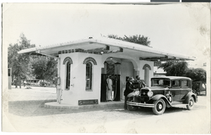 Photograph of an early gas station, Las Vegas, circa 1930s.