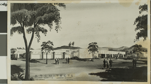 Photograph of architectural rendering of Frazier Hall, Las Vegas, 1956