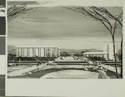 Photograph of archtiectural rendering of Ham Hall and Judy Bayley Theatre, Las Vegas, circa late 1960s - early 1970s